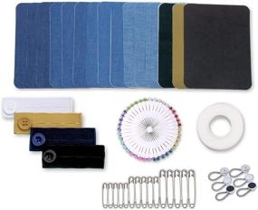 img 4 attached to 🧵 Complete Repair Kit for Clothes: Hemming Fabric Tape, Iron on Patches, Extenders, Sewing and Safety Pins