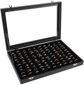 img 4 attached to 💍 Siveit Ring Case: 100-Slot Ring Box Storage Organizer for Jewelry - Modern Design in PU Leather, Black
