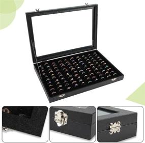 img 2 attached to 💍 Siveit Ring Case: 100-Slot Ring Box Storage Organizer for Jewelry - Modern Design in PU Leather, Black