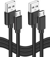 🔌 10ft micro usb power cable - 2-pack for fire tv, intel computer, roku, kindle touch, keyboard, dx, chromecast, azulle quantum access, asus vivo stick mini, cloud cam - pc data sync charging charger cord logo