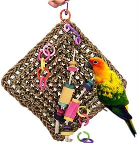 img 3 attached to 🐦 Keersi Straw Braid Rope Net Hammock Ladder Bird Toy: Perfect for Parrots, Parakeets, Cockatiels, and More!