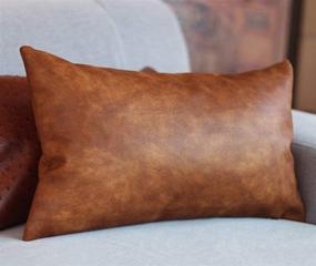 img 1 attached to 🌱 Kdays Vegan Leather Lumbar Pillow Cover 12x20 Inches - Thick Brown Cognac Decorative Throw Pillow Case for Farmhouse Sofa, Couch Cushion Covers. Modern Minimalist Rectangular Design.