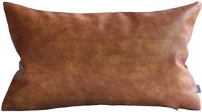 img 4 attached to 🌱 Kdays Vegan Leather Lumbar Pillow Cover 12x20 Inches - Thick Brown Cognac Decorative Throw Pillow Case for Farmhouse Sofa, Couch Cushion Covers. Modern Minimalist Rectangular Design.