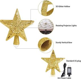 img 2 attached to 🎄 Lighted Gold Christmas Tree Topper with White Snowflake Projector, Rotating LED Snowflake, Glittery 3D Snow Tree Topper for Christmas Tree Decorations, Holiday Party Decor