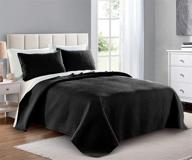 🛏️ black oversized quilt set for king/cal king/california king size beds - soft microfiber lightweight bedspread - all season 3 piece set with 1 quilt and 2 shams - square pattern design logo