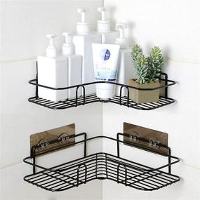 img 4 attached to 🚿 Yeegout 2 Pack Angle Shower Caddies: Adhesive Corner Organizer with Hooks for Bathroom and Kitchen
