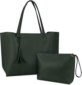 img 4 attached to 👜 Stylish Leather Tote Bag Set for Women - Trendy Purses and Handbags with Tassel Detailing