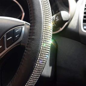 img 2 attached to 💎 Bling Bling Rhinestone Crystal Leather Steering Wheel Cover for Girls - Handcrafted Car Accessory in Black