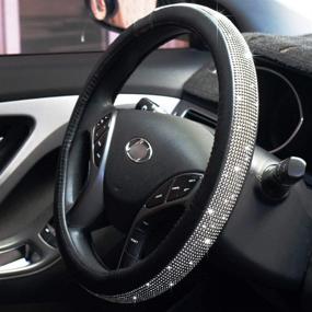 img 4 attached to 💎 Bling Bling Rhinestone Crystal Leather Steering Wheel Cover for Girls - Handcrafted Car Accessory in Black