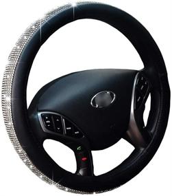 img 1 attached to 💎 Bling Bling Rhinestone Crystal Leather Steering Wheel Cover for Girls - Handcrafted Car Accessory in Black