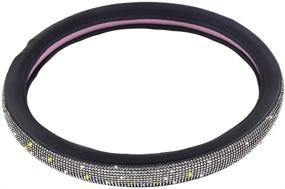 img 3 attached to 💎 Bling Bling Rhinestone Crystal Leather Steering Wheel Cover for Girls - Handcrafted Car Accessory in Black