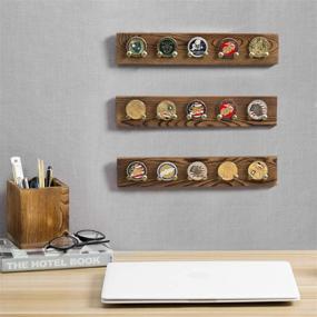 img 2 attached to 🔲 Set of 3 Brown Wood Wall Mounted Coin & Casino Chip Display Rack by MyGift