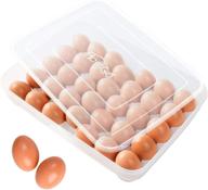 🥚 hansgo egg holder for refrigerator: deviled egg tray carrier with lid, stackable & dispenser fridge egg storage container - 34 egg box logo