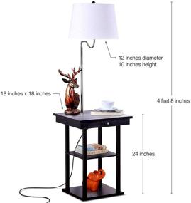 img 3 attached to Brightech Madison - Compact Nightstand with Integrated Lamp, USB Port & Shelves for Bedrooms - Mid Century Modern End Table & Attached Floor Lamp for Living Rooms - Side Table & Reading Light