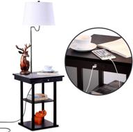 brightech madison - compact nightstand with integrated lamp, usb port & shelves for bedrooms - mid century modern end table & attached floor lamp for living rooms - side table & reading light логотип