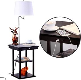 img 4 attached to Brightech Madison - Compact Nightstand with Integrated Lamp, USB Port & Shelves for Bedrooms - Mid Century Modern End Table & Attached Floor Lamp for Living Rooms - Side Table & Reading Light