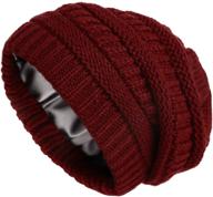 🧣 warm winter chunky cable knit beanie hat for women, satin lined, mens soft slouchy cap logo