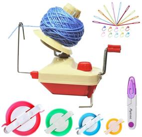 img 4 attached to 🧶 Yarn Ball Winder Set with Bonus Accessories - Hands Operated Swift Fiber String Wool Winder Machine for Family + 4 Pompom Maker + 10 Knitting Stitch Markers + 10 Plastic Needles + 1 Scissors (26b)