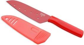 img 2 attached to 🔪 Красный нож Kuhn Rikon Colori Santoku - 5 дюймов / 12,70 см лезвие с защитным ножнами