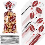 🏈 blulu 100 football cellophane bags for treats | heat sealable football candy bags | football party goody bags with 100 silver twist ties | ideal for football party favors logo