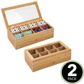 img 3 attached to mDesign Bamboo Craft and Sewing Storage Organizer Box with Hinged Lid for Craft, Sewing, and Art Supplies - Holds Paint Brushes, Colored Pencils, Stickers, and Glue - 8 Divided Sections - 2 Pack - Natural and Clear