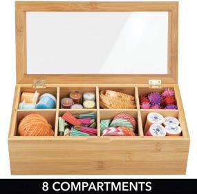 img 2 attached to mDesign Bamboo Craft and Sewing Storage Organizer Box with Hinged Lid for Craft, Sewing, and Art Supplies - Holds Paint Brushes, Colored Pencils, Stickers, and Glue - 8 Divided Sections - 2 Pack - Natural and Clear