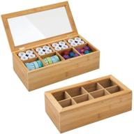 mdesign bamboo craft and sewing storage organizer box with hinged lid for craft, sewing, and art supplies - holds paint brushes, colored pencils, stickers, and glue - 8 divided sections - 2 pack - natural and clear logo