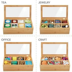 img 1 attached to mDesign Bamboo Craft and Sewing Storage Organizer Box with Hinged Lid for Craft, Sewing, and Art Supplies - Holds Paint Brushes, Colored Pencils, Stickers, and Glue - 8 Divided Sections - 2 Pack - Natural and Clear