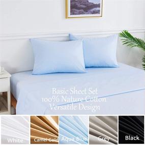 img 3 attached to 🛏️ Aqua Blue Twin Bed Sheets Set: Hypoallergenic & Breathable Nature Cotton Bedding - Ideal for Kids