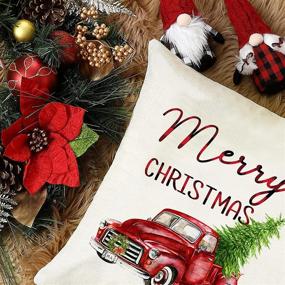 img 1 attached to 🎄 Festive Farmhouse Christmas Decoration Throw Pillow Cover Set – 18x18 Inch Plaid Red Truck, Tree, Snowflake, and Merry Christmas Designs – Set of 4 Holiday Pillowcases for Home Decor