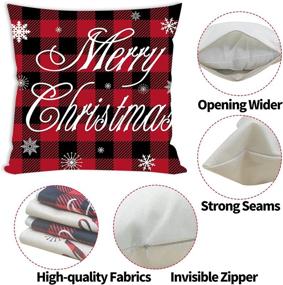 img 2 attached to 🎄 Festive Farmhouse Christmas Decoration Throw Pillow Cover Set – 18x18 Inch Plaid Red Truck, Tree, Snowflake, and Merry Christmas Designs – Set of 4 Holiday Pillowcases for Home Decor