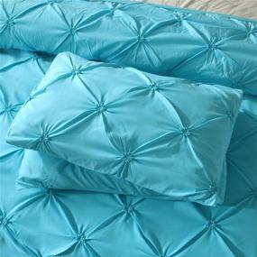 img 1 attached to 🛏️ feelyou Aqua Blue Pinch Pleated Duvet Cover Set - Luxury Twin Bedding with Pintuck Tufted Design, Microfiber Polyester Material - Includes 1 Pillow Sham, 2-Piece Comforter Cover Set