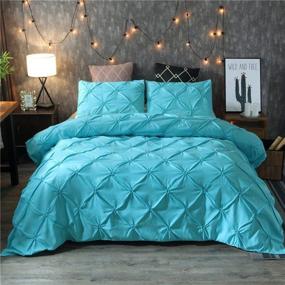 img 4 attached to 🛏️ feelyou Aqua Blue Pinch Pleated Duvet Cover Set - Luxury Twin Bedding with Pintuck Tufted Design, Microfiber Polyester Material - Includes 1 Pillow Sham, 2-Piece Comforter Cover Set