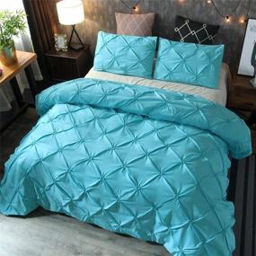 img 3 attached to 🛏️ feelyou Aqua Blue Pinch Pleated Duvet Cover Set - Luxury Twin Bedding with Pintuck Tufted Design, Microfiber Polyester Material - Includes 1 Pillow Sham, 2-Piece Comforter Cover Set