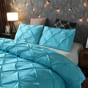 img 2 attached to 🛏️ feelyou Aqua Blue Pinch Pleated Duvet Cover Set - Luxury Twin Bedding with Pintuck Tufted Design, Microfiber Polyester Material - Includes 1 Pillow Sham, 2-Piece Comforter Cover Set