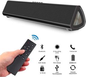 img 3 attached to Wireless & Wired Bluetooth Sound Bar for TV/Computer Speakers + Home Stereo Surround Sound Speakers - Compatible with TV, PC, Cellphone, Tablets, Desktops, Laptops (AUX, Coax, USB)