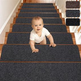img 4 attached to MATAHUM Non-Slip Stair Treads Carpet for Wood Stairs - 15-Pack Indoor Covers (8''X30''), Ideal for Dogs, Elders, and Kids - Gray