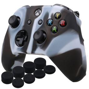 img 4 attached to 🎮 YoRHa Silicone Cover Skin Case for Xbox One X & Xbox One S Controller - Black White, with 8 Pro Thumb Grips