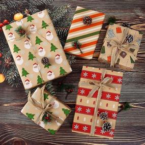 img 3 attached to 🎁 U'COVER Christmas Wrapping Paper Jumbo Rolls for Boys Girls Kids Baby Xmas Gifts | Kraft Paper 4Style - Christmas Tree, Santa, Snowman, Snowflake Stripe Gift Wrap | 23.6×96inch/roll - 64sq.ft.ttl