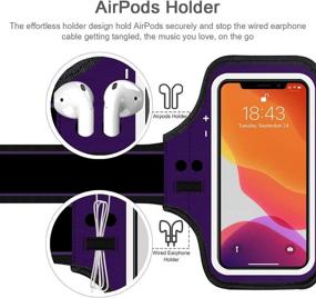 img 1 attached to JEMACHE Purple iPhone Armband with Airpods Holder - Water Resistant Gym Running Arm Band for iPhone 13 Pro, 12 Pro, 11 Pro, X, XS