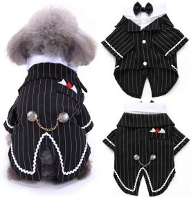 img 4 attached to Bonaweite Dog Black Suit Costume with Bow Tie - Pet Halloween Costume for Small Medium Large Puppy Dogs and Cats - Formal Boston Tuxedo Shirt, Dark Bride Costume, Prince Wedding Clothes