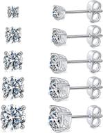 gemsme 18k white gold plated stud earrings 👂 set - pack of 5, round clear cubic zirconia logo
