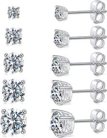 img 4 attached to GEMSME 18K White Gold Plated Stud Earrings 👂 Set - Pack of 5, Round Clear Cubic Zirconia
