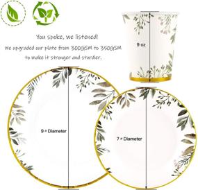 img 1 attached to 🍴 150-Piece Gold Foil Trim Disposable Plates and Cups Set - Elegant Greenery Design for Weddings and Parties. Includes 50 Dinner Plates, 50 Dessert Plates, and 50 Cups.