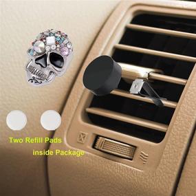 img 3 attached to 🚗 HungMieh Bling Car Accessories for Women - Car Freshener Vent Clip with 2 Refill Pads | Sugar Skull Car Accessories Decor Emblazoned with 10-Color Rhinestones in Silver