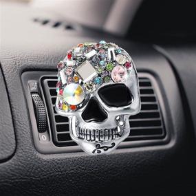 img 4 attached to 🚗 HungMieh Bling Car Accessories for Women - Car Freshener Vent Clip with 2 Refill Pads | Sugar Skull Car Accessories Decor Emblazoned with 10-Color Rhinestones in Silver