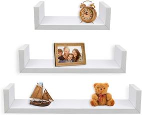 img 4 attached to Stylish White Finish U-shaped Floating Shelves - Greenco Set of 3