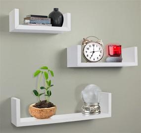 img 2 attached to Stylish White Finish U-shaped Floating Shelves - Greenco Set of 3