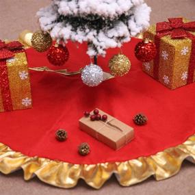 img 3 attached to Red Christmas Tree Skirt with Gold Edge: Non-Woven Fabric Xmas Decoration