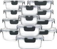 🍱 bayco 24-piece glass food storage containers: airtight lunch bento boxes, bpa-free & leakproof, with lids (12 containers &12 lids) - grey логотип